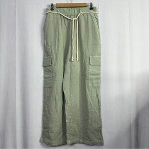 Jane+Delancey Cargo Linen Pants Wide Leg Womens Green Beach Breathable Medium